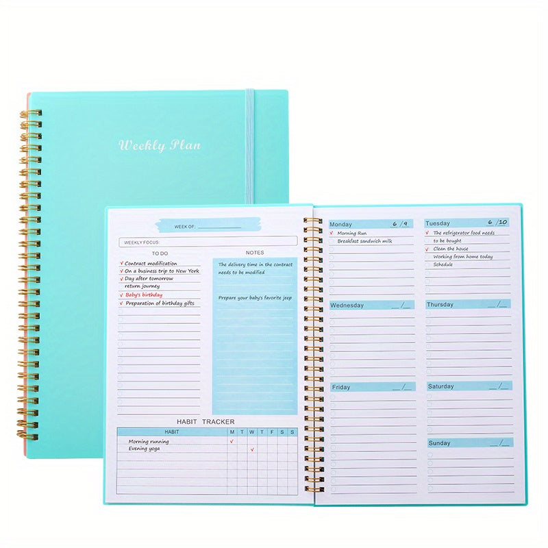 Undated Weekly Goals Notebook Spiral Binding Planner PP Cover 17.78 X 25