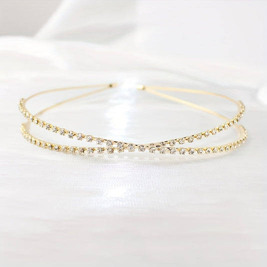 Crossed Rhinestone Headband Skinny Headdress Hair Band for Wedding