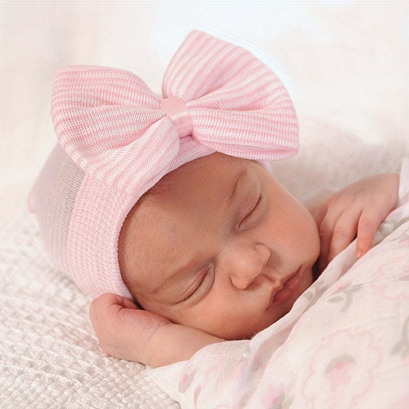 Big Bow Knitted Baby Hat for Newborns