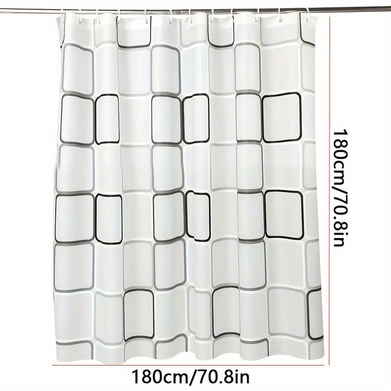Modern Plaid Shower Curtain with Waterproof Stylish Hooks