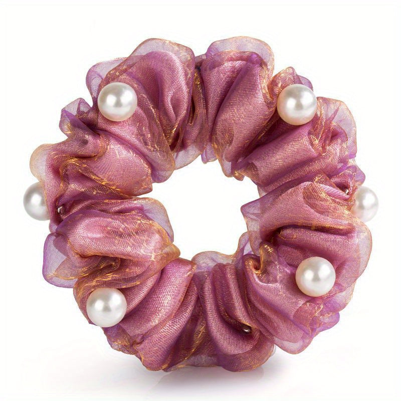 Silk Yarn Beaded Scrunchie Hair Tie Hair Accessory