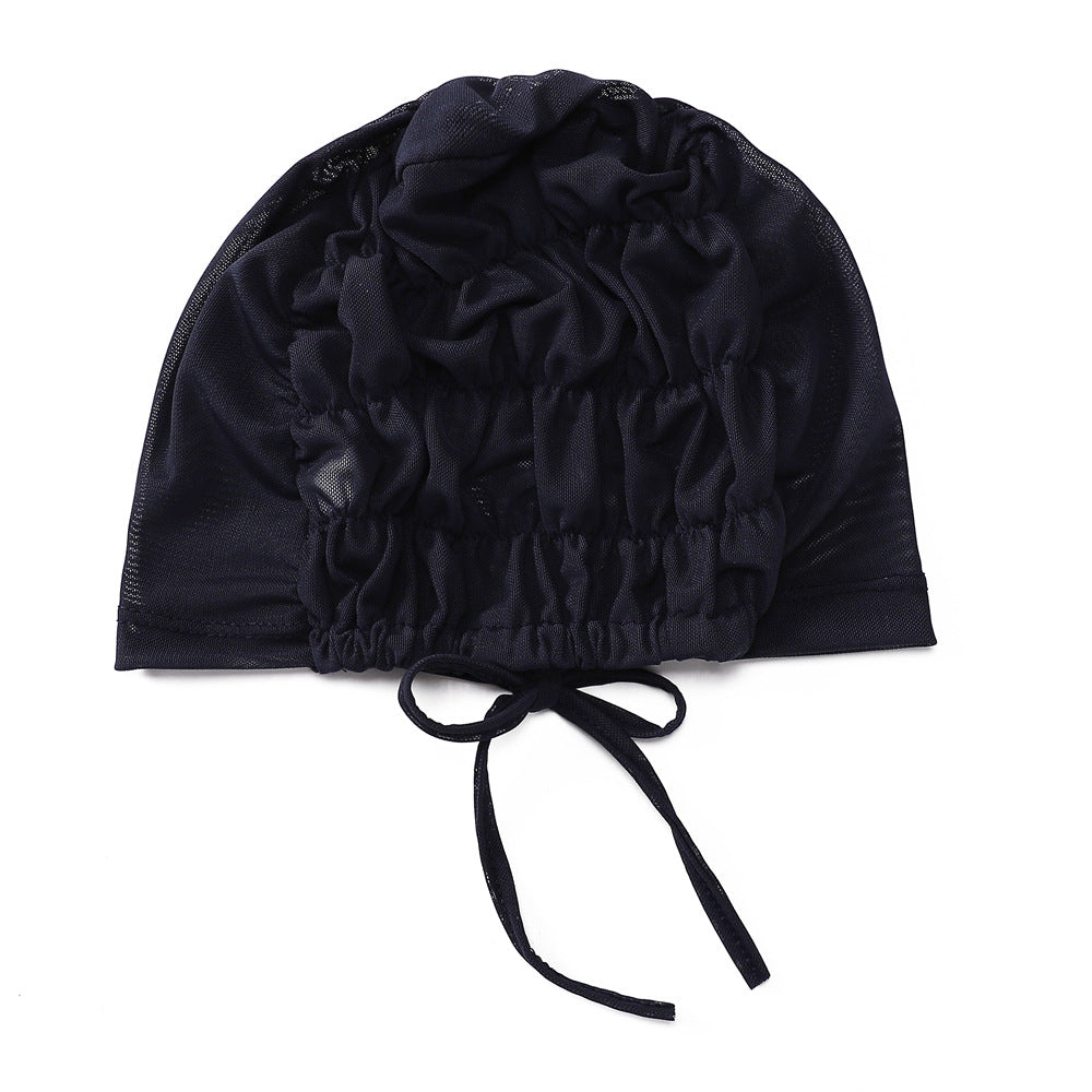 Adjustable Women Hijab Cap Drawstring Mesh Lace Up Headwear Hat