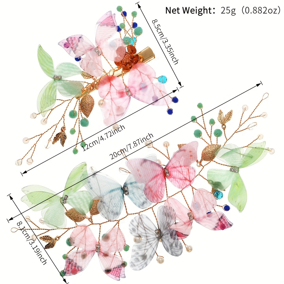 2pcs Summer Dopamine Butterfly Hair Clips Gradient Wedding Decorations