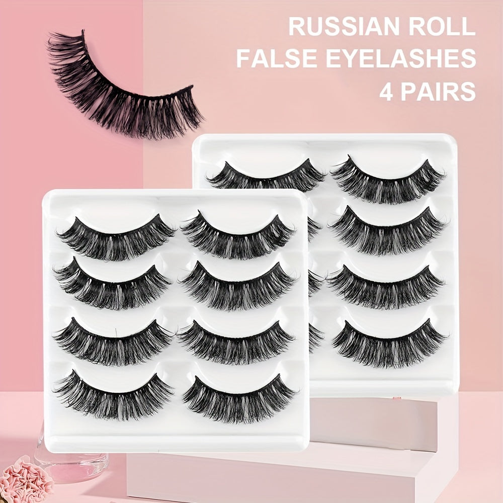 4 Pairs Fluffy Natural Volume Eyelashes Daily Party Makeup