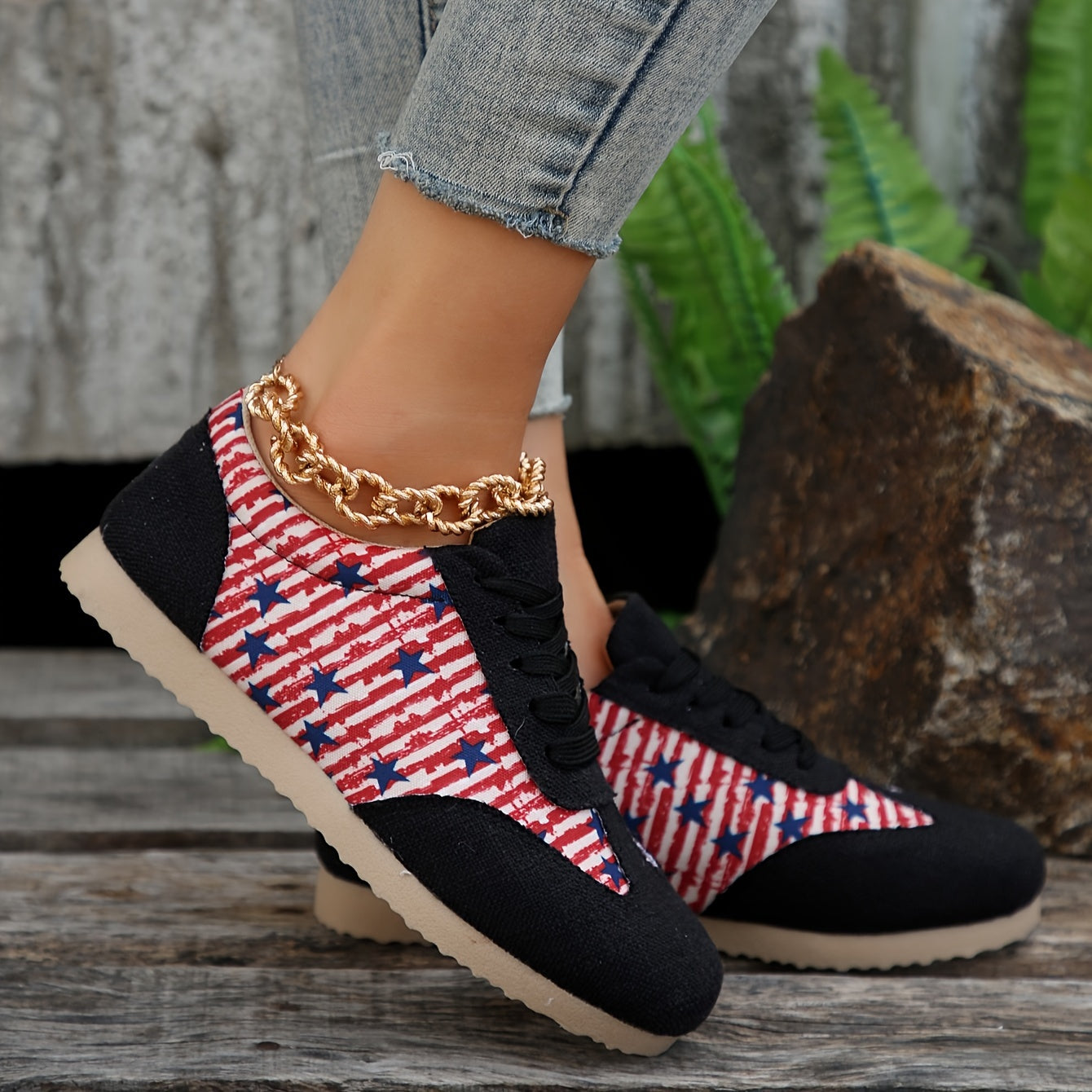 Flag Pattern Flat Road Running Shoes Lightweight Sneakers