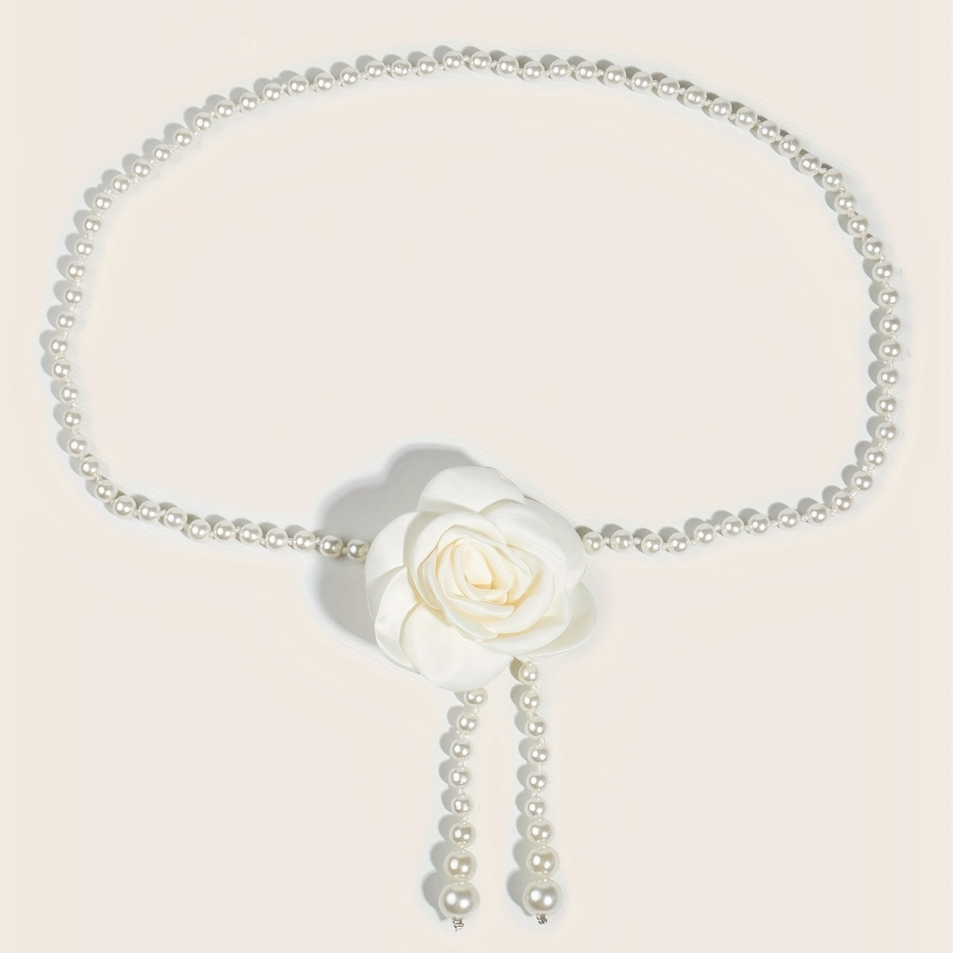 Camellia Decor Waist Chain Faux Pearl Pendant Chain Belt Dress Girdle