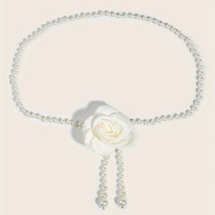 Camellia Decor Waist Chain Faux Pearl Pendant Chain Belt Dress Girdle