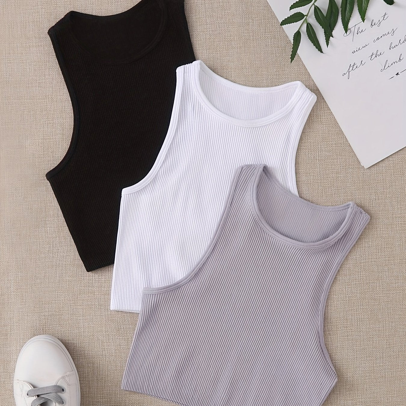 Solid Ribbed Crop Tank Top High Stretch