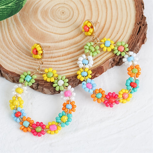 Bohemian Hoop Earrings Beaded O Shape