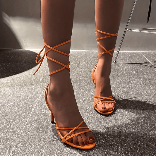 Stiletto Heeled Shoes Open Toe Lace Up Heels Summer Pumps