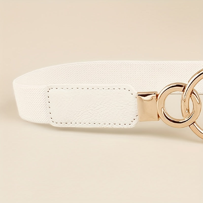 Double O Buckle Elastic Thin Belt Solid Waistband for Women
