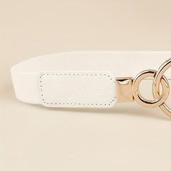 Double O Buckle Elastic Thin Belt Solid Waistband for Women