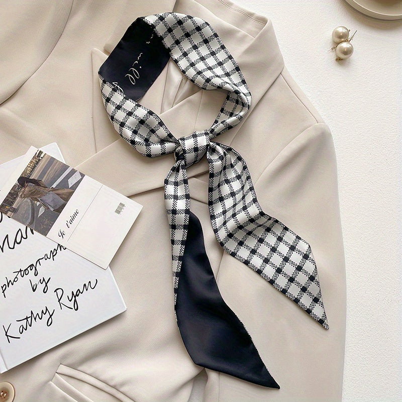 Geometric Print Skinny Scarf Silk Block Ribbon Necktie Neckerchief