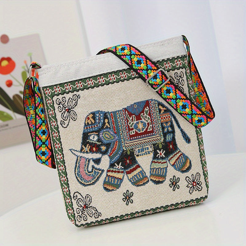 Ethnic Style Elephant Embroidery Crossbody Bag Vintage Shoulder Purse