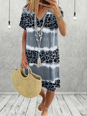  Tie Dye Leopard V Neck Dress