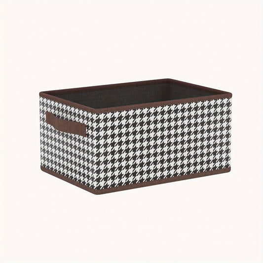 Foldable Houndstooth Storage Box - Non-woven Container for Household Items
