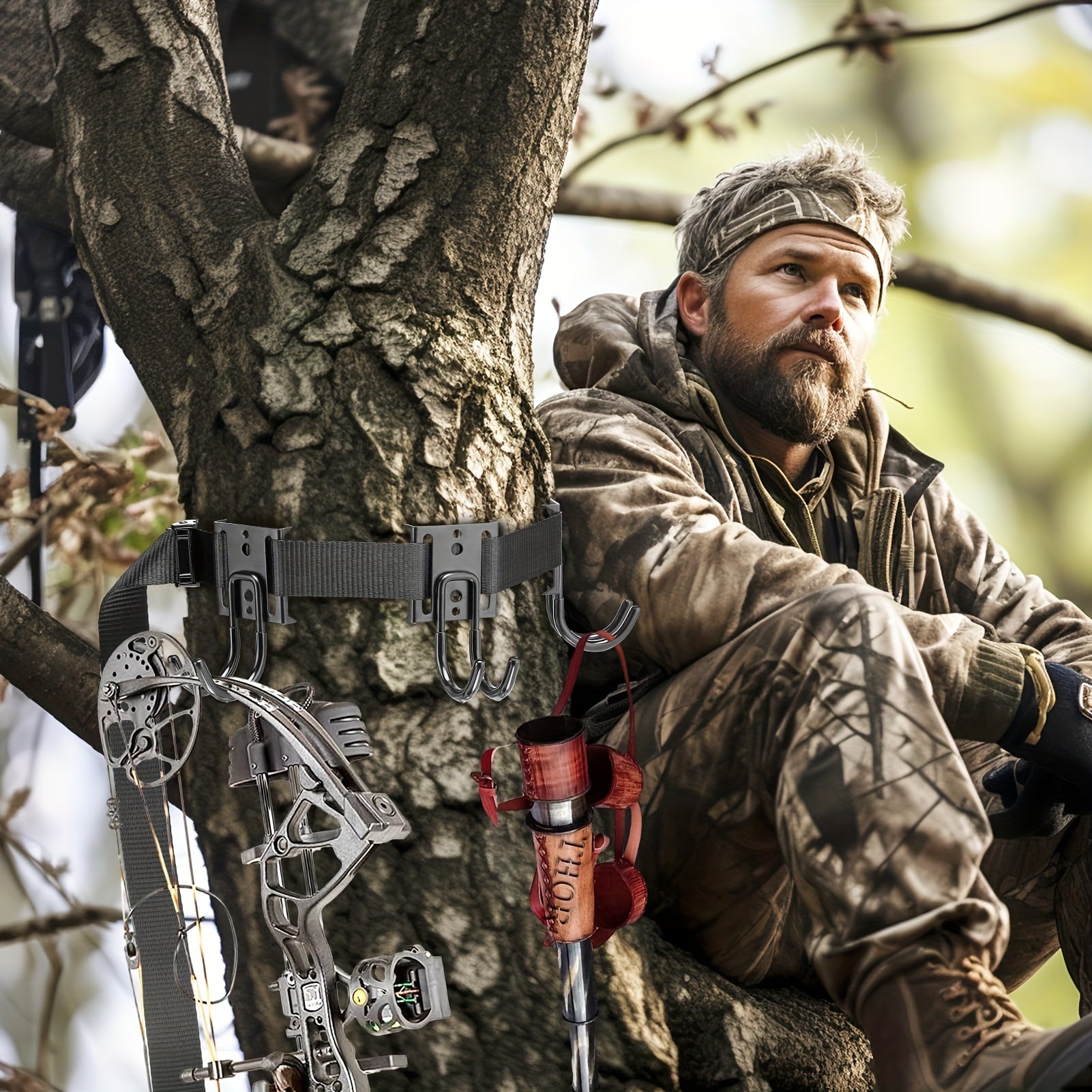 Tree Stand Strap Gear Hangers With 3 Metal Hooks Saddle Platform
