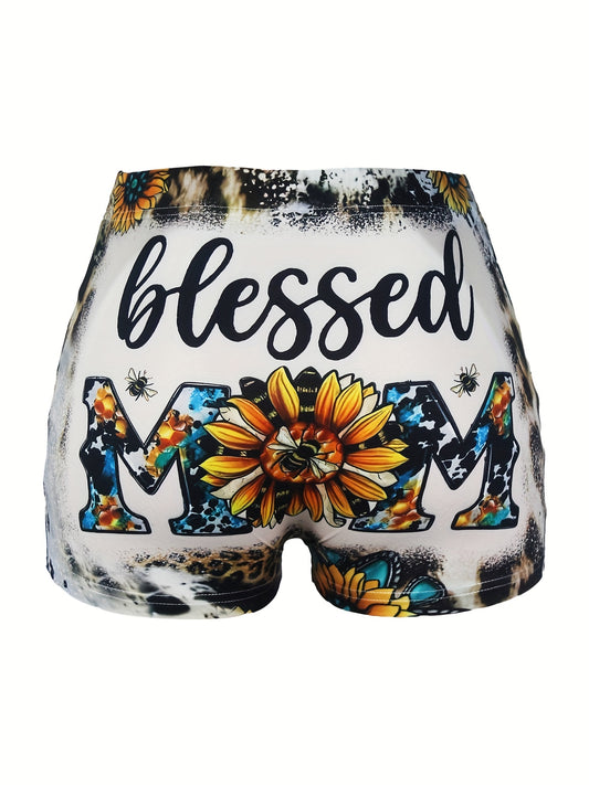 Letter & Leopard Print Skinny Shorts