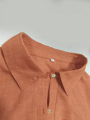  Casual Dress Women Plain Three Quarter Sleeve Button Up Dress