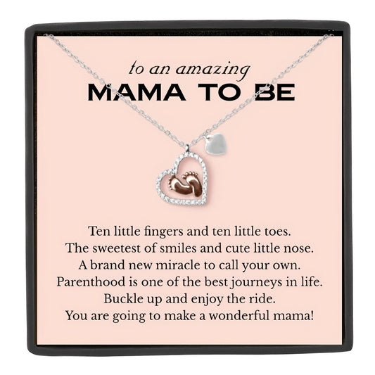 Baby Foot Heart Pendant Necklace With Card - Party Holiday Birthday Gift