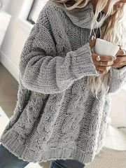  Solid Cable Long Sleeve High Neck Jumper