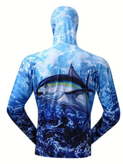 ABUGARCIA Men's UPF 50 Sun Protection Hooded Jacket Quick Dry Ocean Pattern