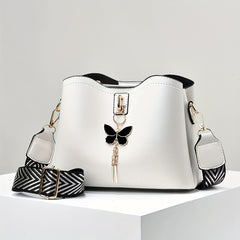 Stylish Solid Butterfly Bucket Bag Adjustable Strap Zipper Closure