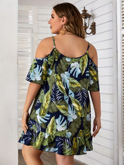  Tropical Print Cold Shoulder Mini Dress