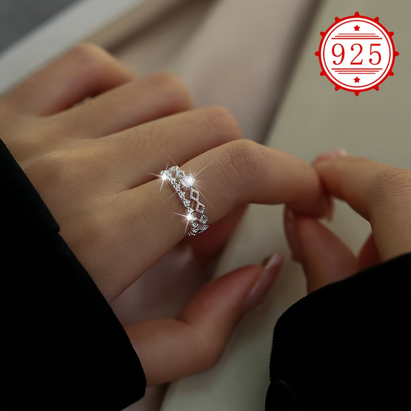 925 Silver Adjustable Double Layer Star CZ Open Ring