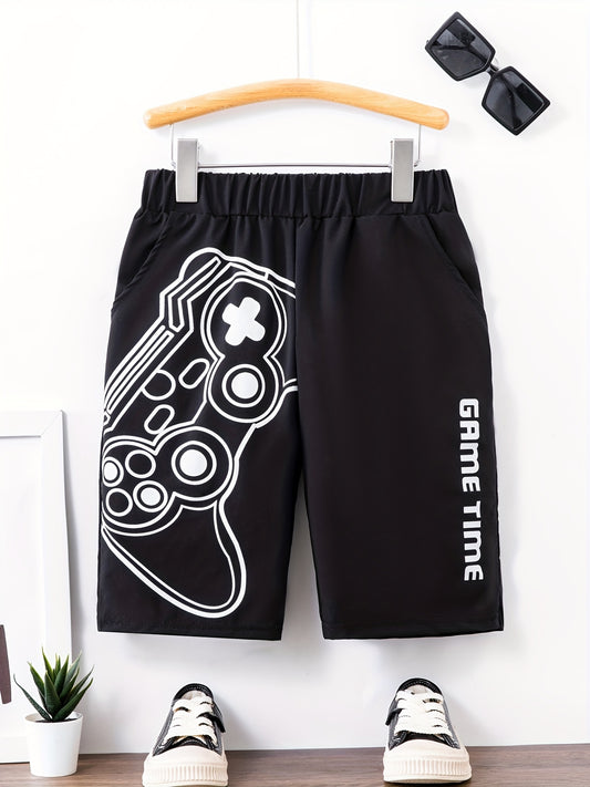 Boy's Cartoon Print Quick Dry Shorts Elastic Waist with Pockets
