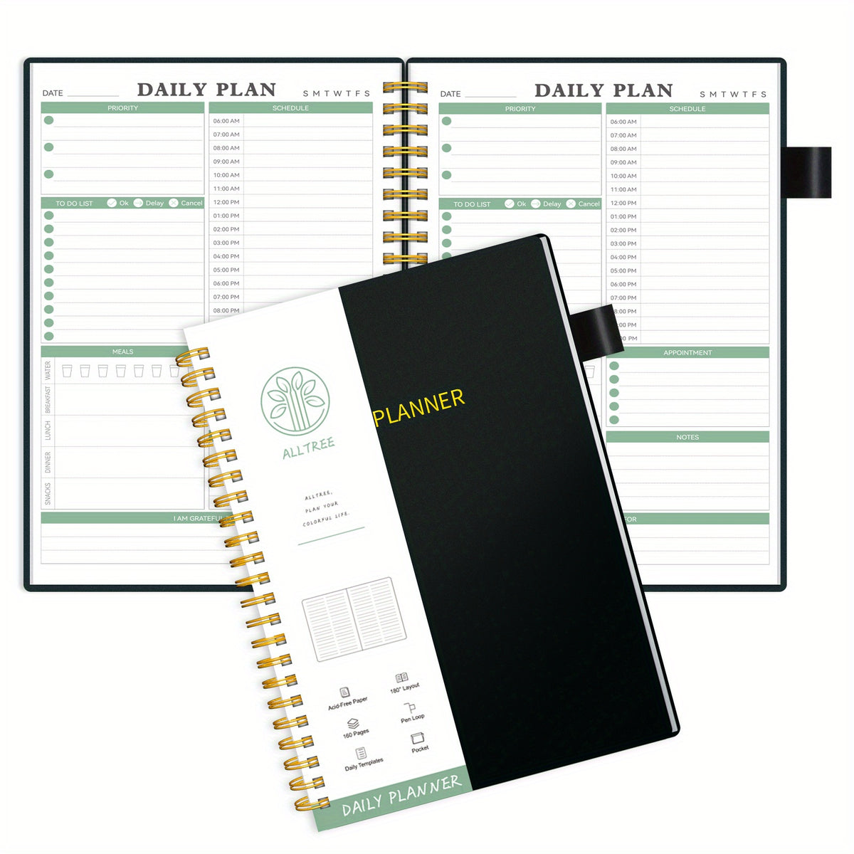 Undated Daily Planner Spiral To Do List Meal Tracker Appointment Hourly Pocket