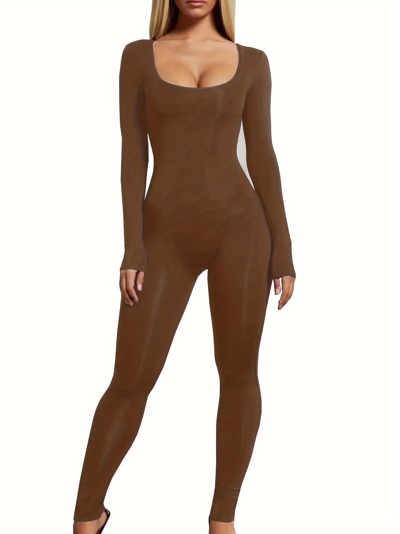 Long Sleeve Slim Fit Yoga Jumpsuit Bodycon Sports Solid Bodysuit