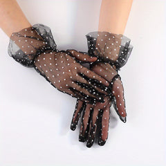 Polka Dot Lace Gloves Women Breathable Cycling Gloves Wedding Bridal