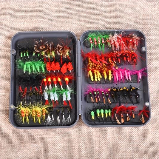 Dry & Wet Floating Fly Fishing Flies Trout & Bass Combo Set with Storage Box