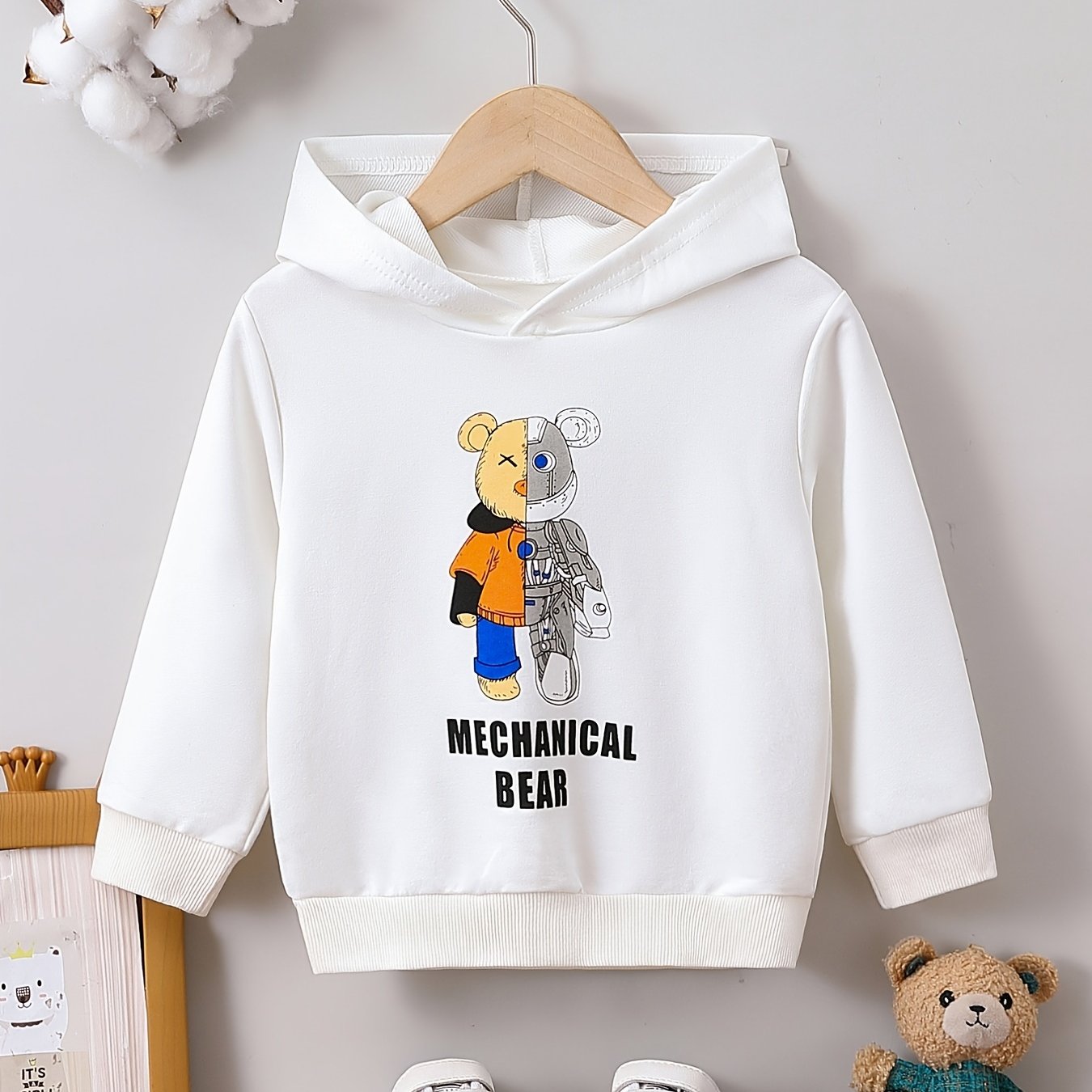 Boys Bear Print Hoodie for Spring Fall