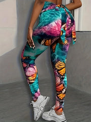  Tie Dye Butterfly Print High Rise Leggings