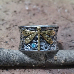 Men's Wide Brim Dragonfly Gem Ring