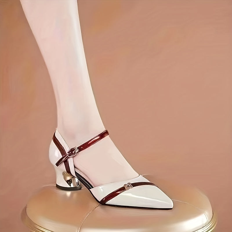 Women's Chunky Heel Buckle Strap Pumps Mid Heels