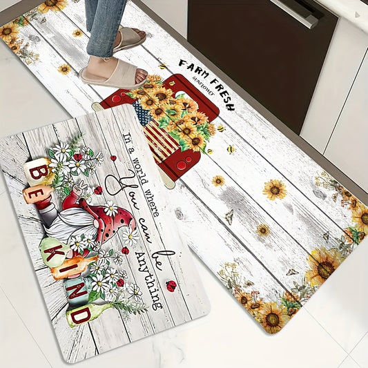 Wood Grain Print Kitchen Mat Non-slip Waterproof Runner Rug Stain-resi...