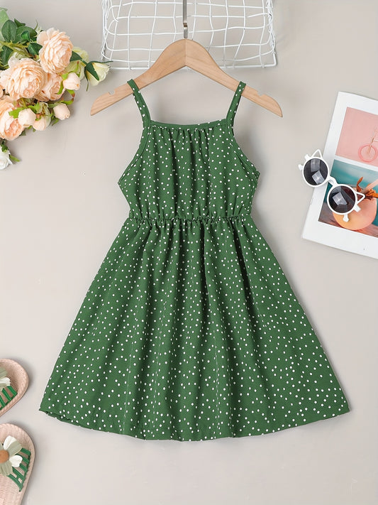 Girl Spaghetti Strap Polka Dots Summer Beach Dress