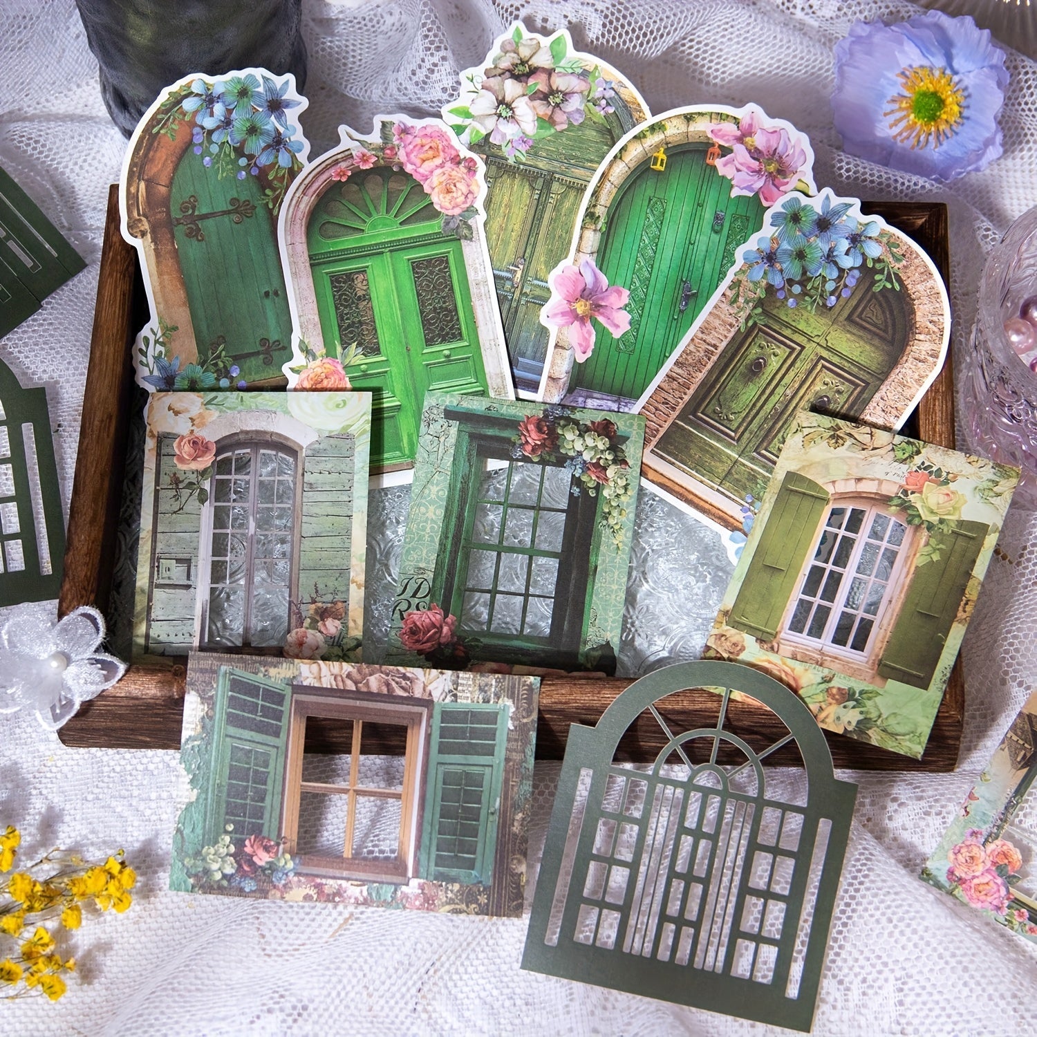 Retro Hollow Out Flowers Stickers Set DIY Scrapbook Decoration