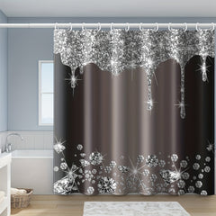 Glitter Shower Curtain & Non-Slip Bathroom Rug Set