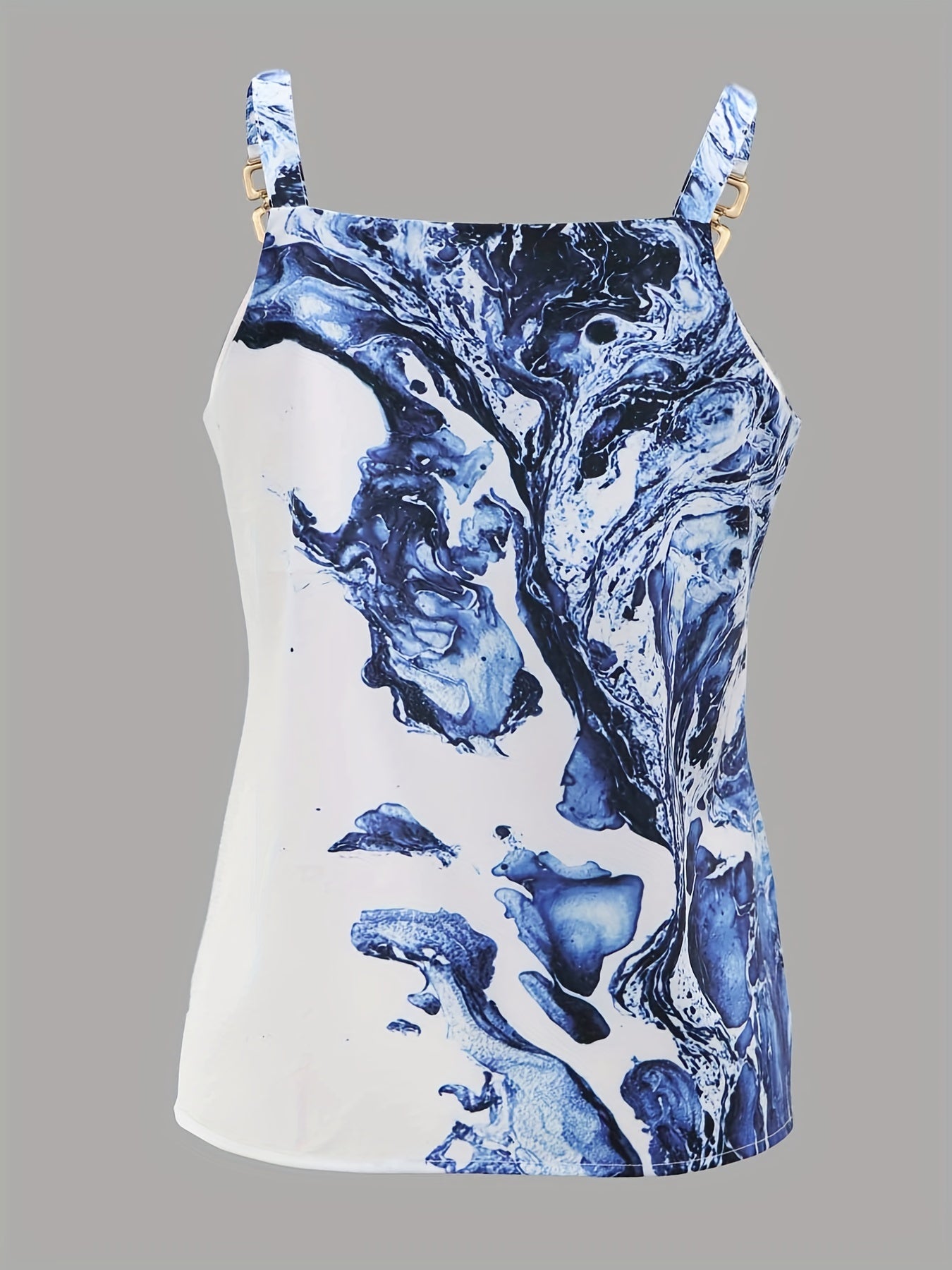 Marble Print Tank Top Chain Stitching Summer Sleeveless