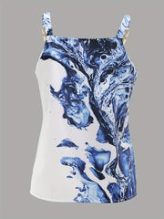 Marble Print Tank Top Chain Stitching Summer Sleeveless