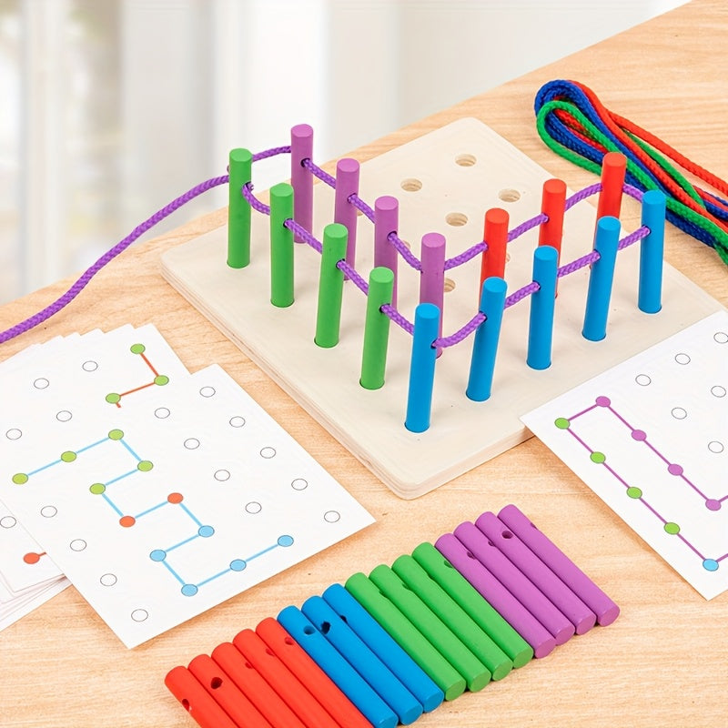 Colorful Wooden Rope Threading Game for Kids