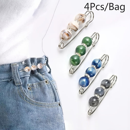4Pcs Colorful Faux Pearl Brooch Set Lapel Pin Dress Sweater Accessories