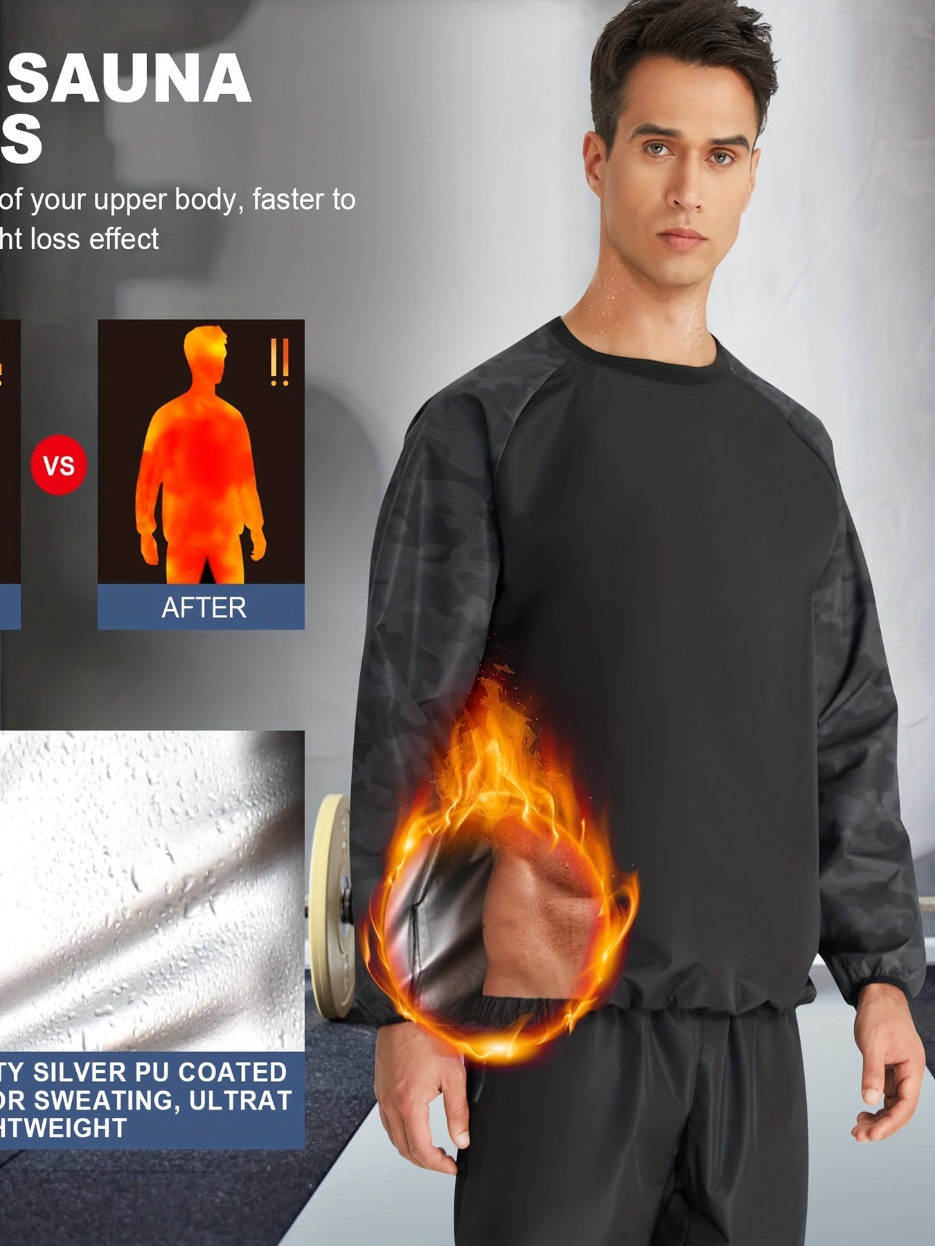 Men's Sauna Suit Sweat Shirt for Weight Loss Training Workout