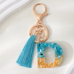 Resin Letter D Shape Keychain Pendant with Tassel Bag Purse Key Ring