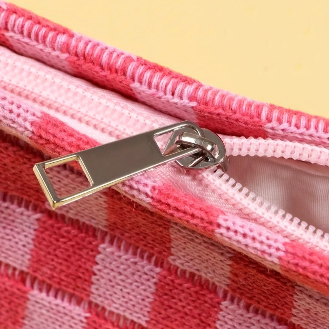 Grid Print Large Cosmetic Bag Travel Toiletry Bag Handbag Gift For Women Girls