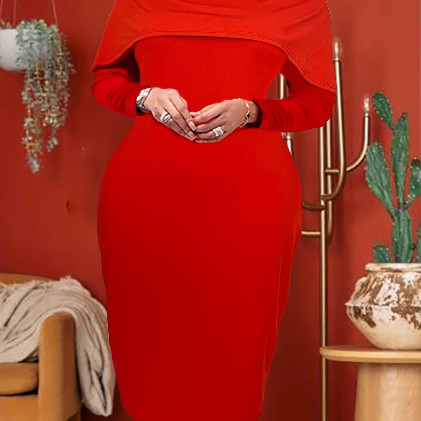  Off Shoulder Long Sleeve Bodycon Dress